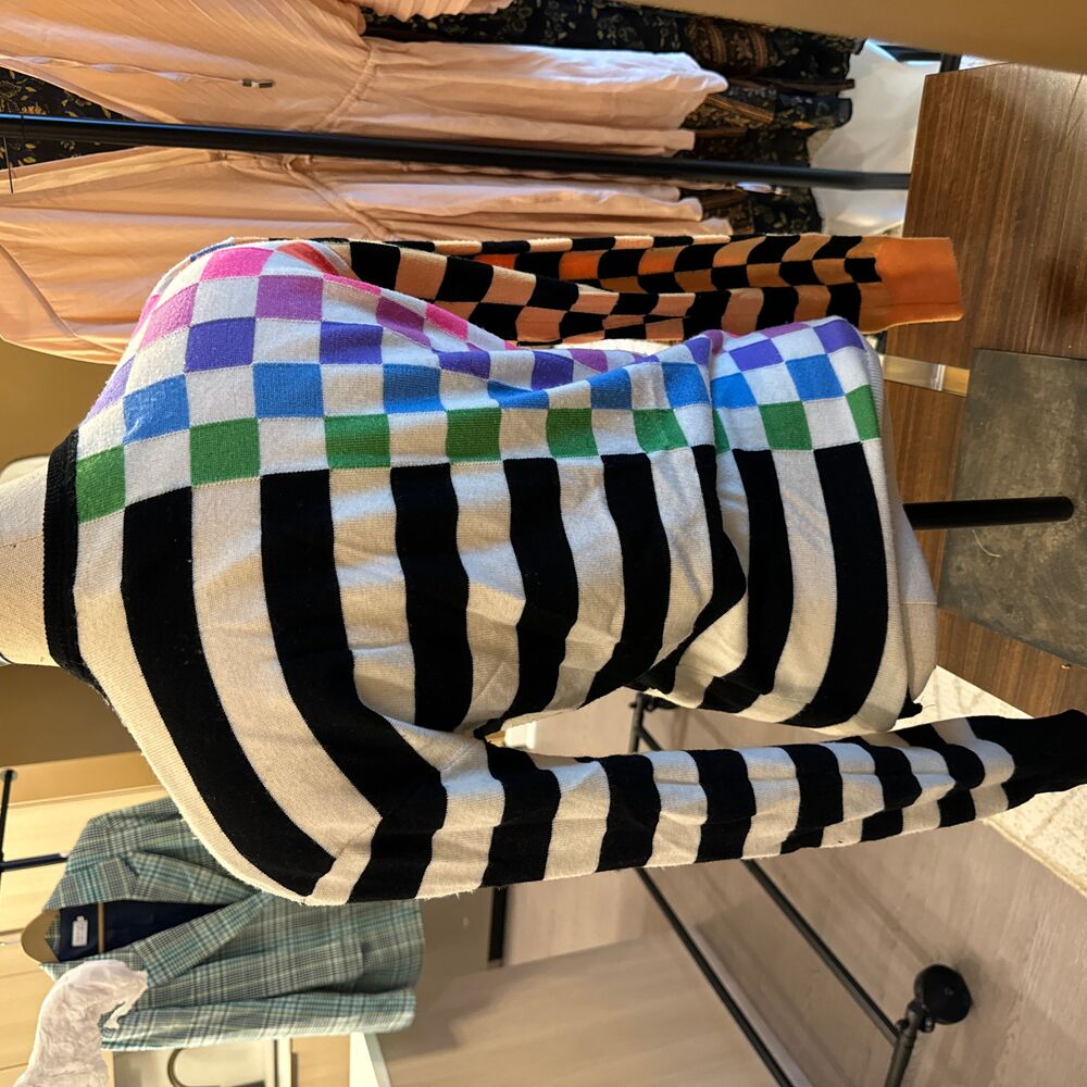 Christopher John Rogers Checkered Striped Multicolor Pullover Sweater - Picture 2 of 3